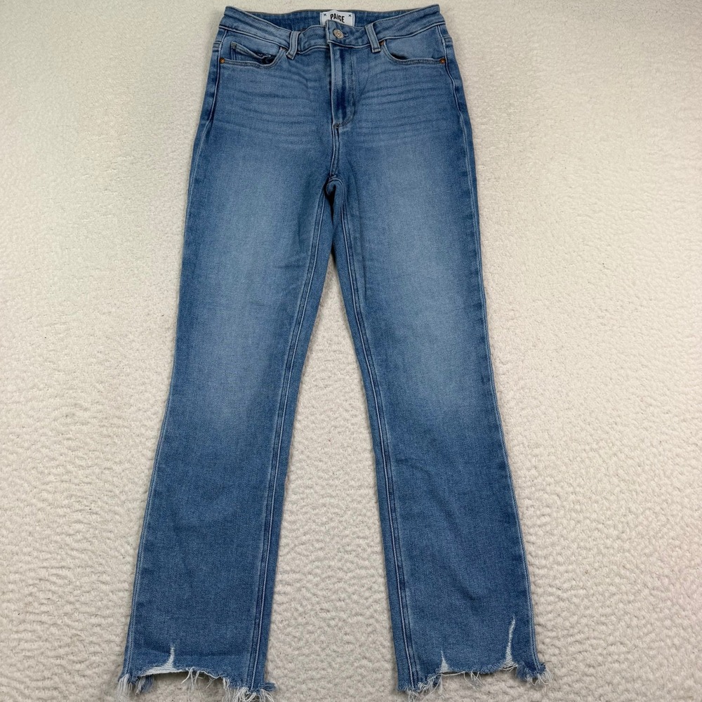 PAIGE Cindy Jeans Women 28 Blue High Rise Straight Leg Destroyed Hem Stretch